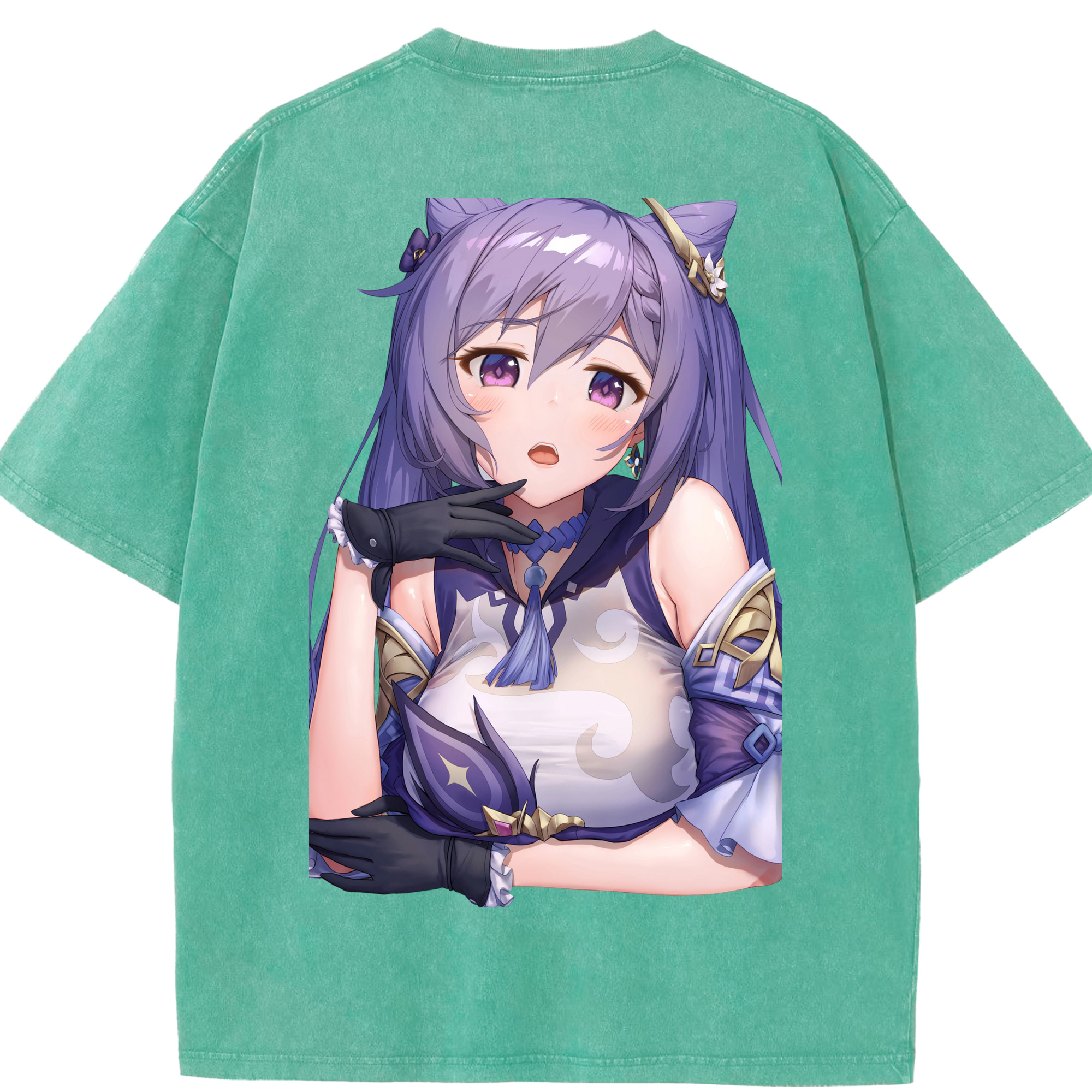 げんし神 刻晴 こくせい genshin Kokusei 綿100% ヴィンテージ風 半袖Tシャツ（背面プリント）